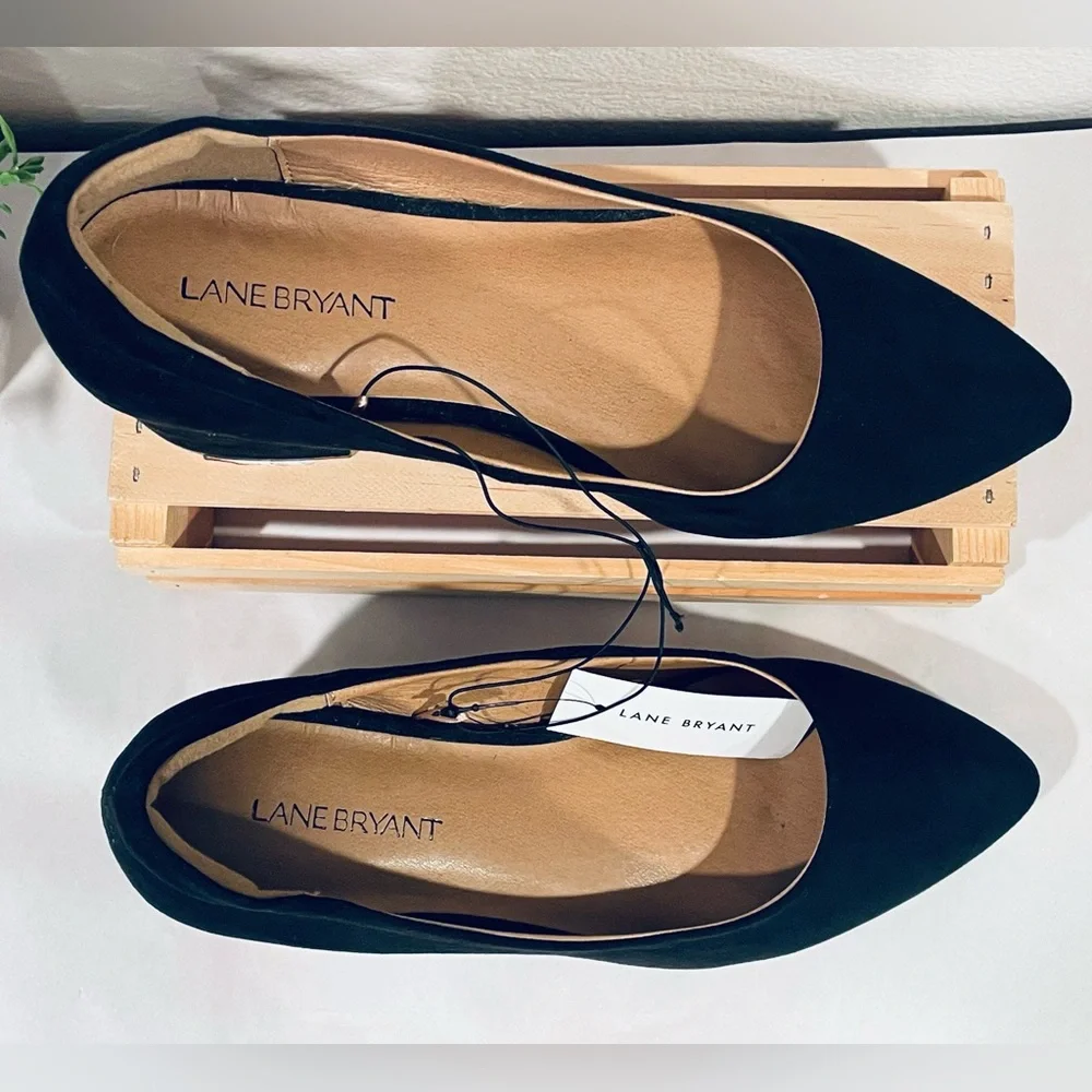 Lane Bryant Dream Cloud Black Faux Suede Pointy-Toe Block-Heel Shoes | 9W | NWT